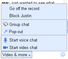 Video and more menu from Gmail chat